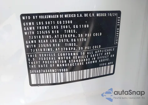 2024 Volkswagen Tiguan 2.0T Wolfsburg Edition из США, поврежденный, VIN 3VVAB7AX4RM219980